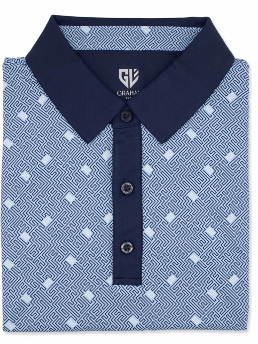 NWT Men's GL Graham Luxe Short Sleeve Maze Polo Golf Shirt Large Blue White New